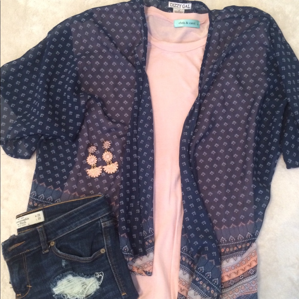 Sheer navy, floral kimono